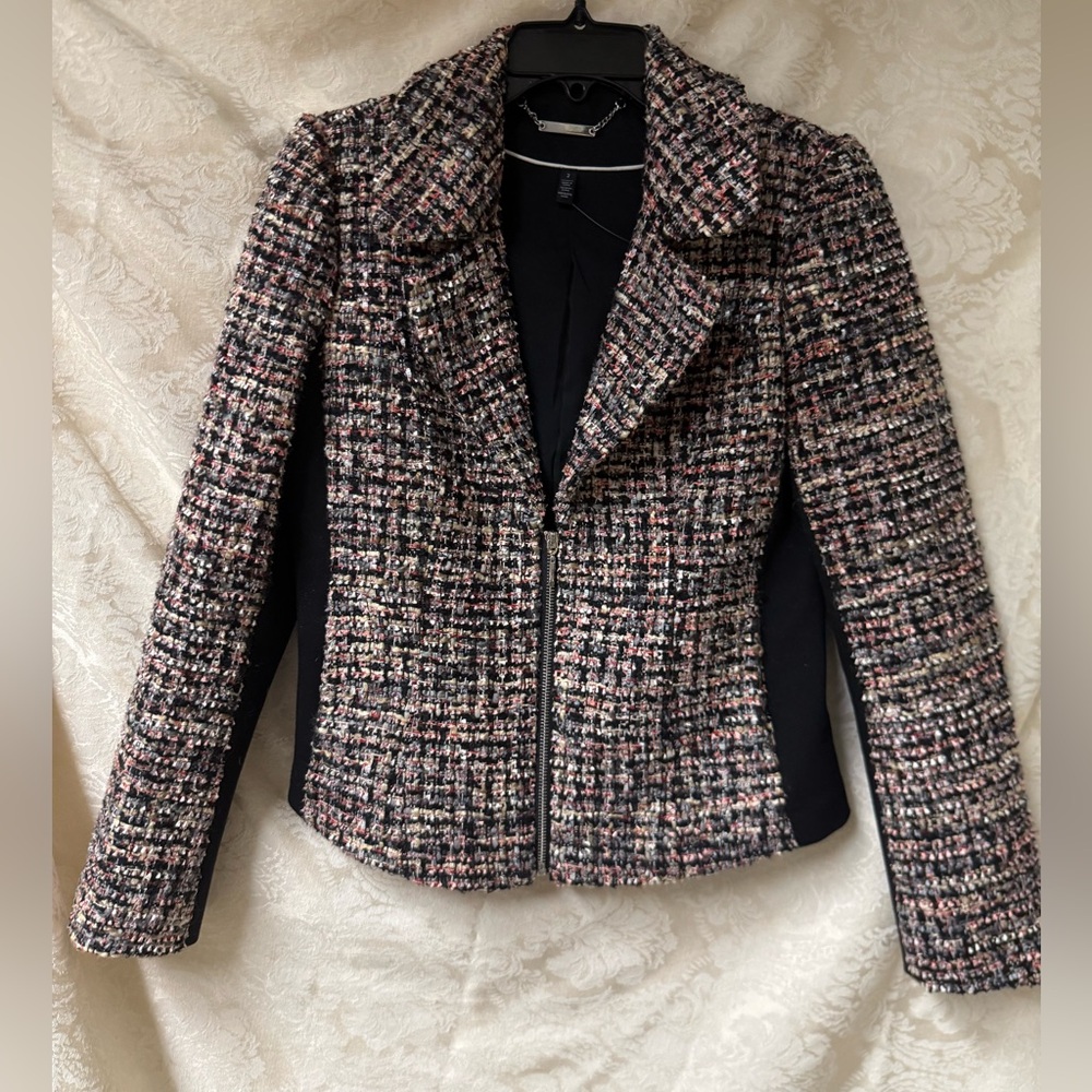 White House Black Market Black/Pink Tweed Blazer
